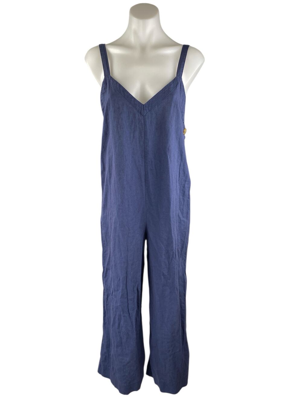 Urban Outfitters Womens Blue Sleeveless V-Neck Wide Leg Romper Jumpsuit Size S
